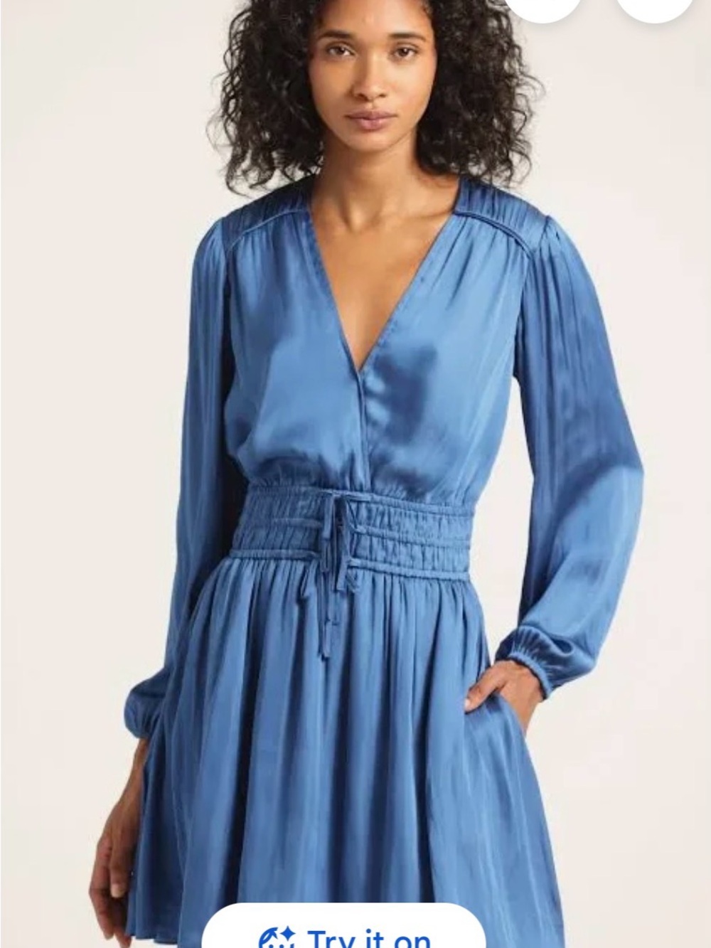 10 Crosby Derek Lam Wintery Sky Satin Blue Long-Sleeve V-Neck Mini Dress size 10